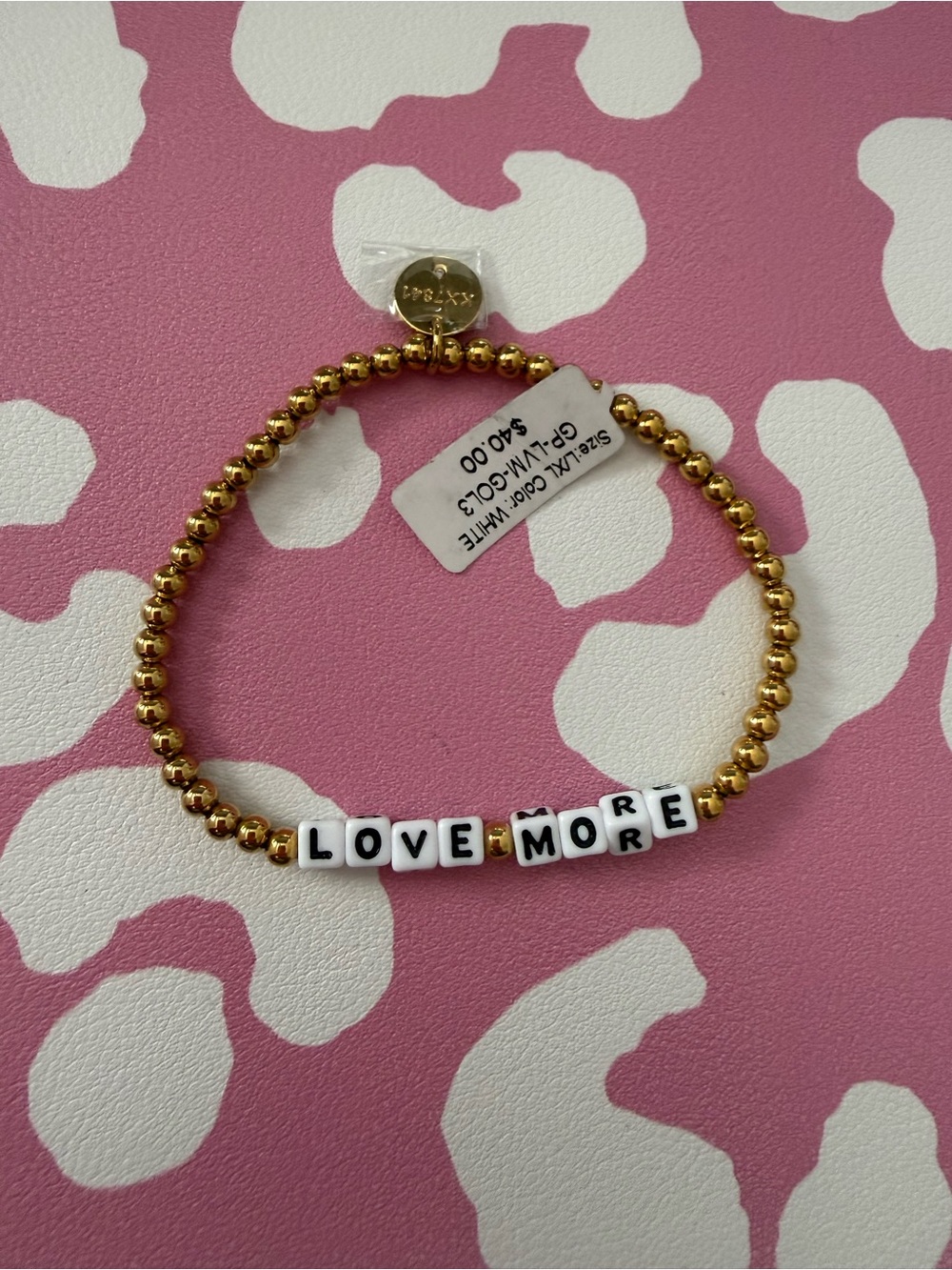 Gold Beaded 'LOVE MORE' Bracelet with White Letter Beads
